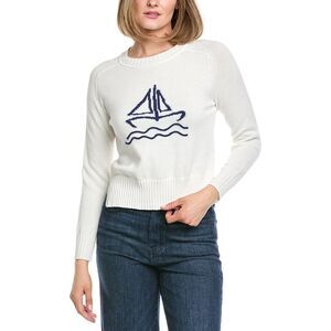 Hannah Rose Womens The Dinghy Cashmere-Blend Sweater, White